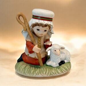 Vintage Homco Christmas Shepherd Boy Figurine With Sheep #5257 Mint